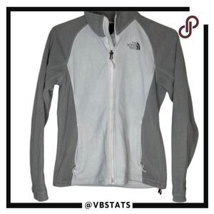 The North Face Women's Gray and White Full Zip Fleece Jacket in Size Medium